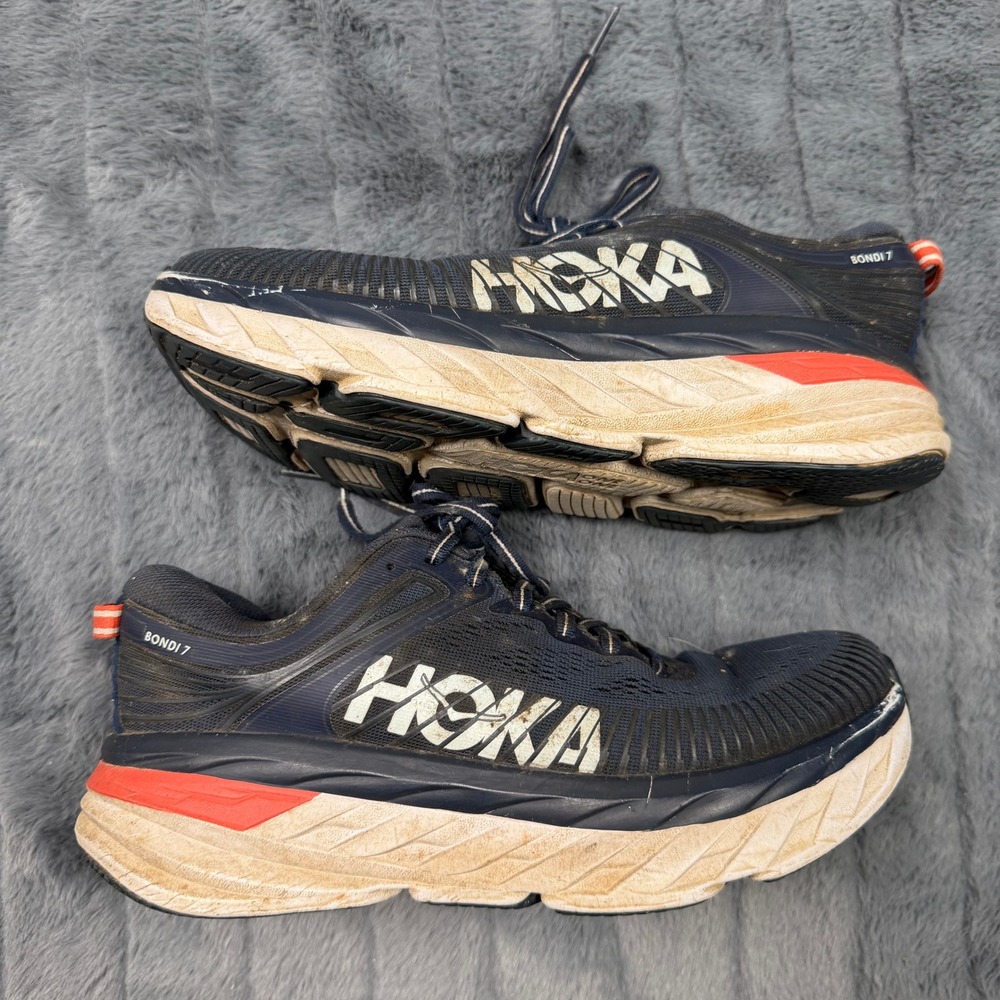 Hoka One One Bondi 7 Womens 7 Running Shoes Navy Blue Orange 1110519 BIBBL
